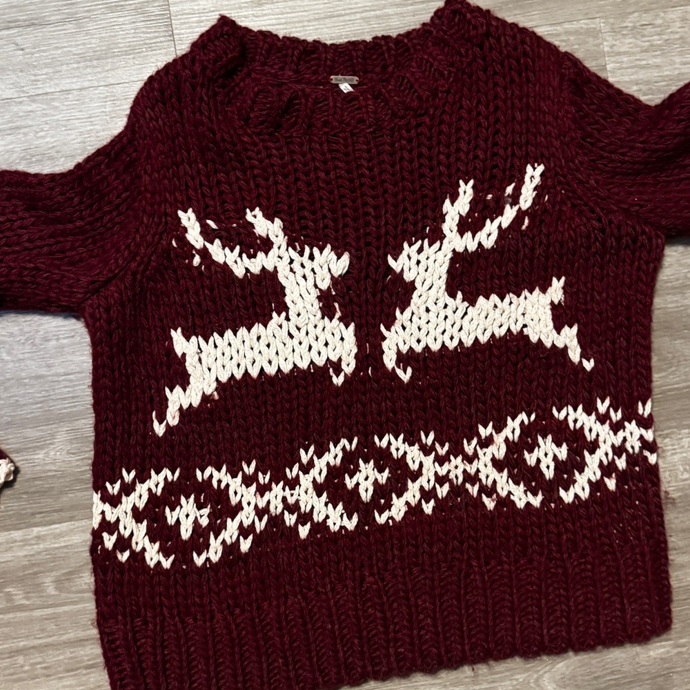 Free People Prancer and Dancer Sweater — Wine & Ivory - Picture 5 of 9
